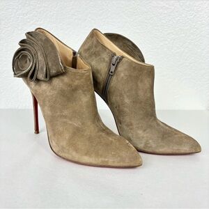 Christian Louboutin Mrs Baba 100 Taupe Suede Heeled Booties, size 38